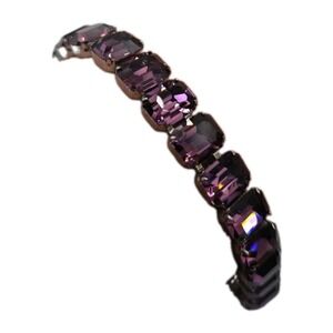 Vintage Kramer Of New York Dark Purple Rhinestone Tennis Bracelet 6.5" Signed